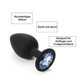 TPFSecret Juwel Analplug 3er Set - mit Schmuckstein Silber - Silikon Schwarz oder Rot